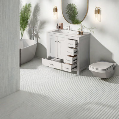 Meuble-lavabo en bois compact avec rangement et lavabo en céramique