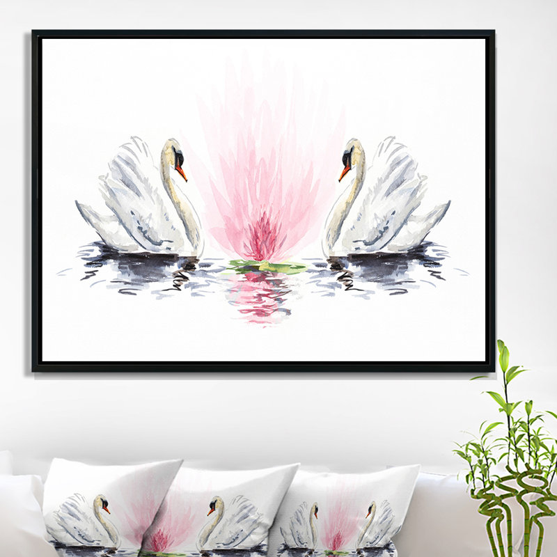 «Floating Swans on White Fond», reproduction d'impression sur toile tendue, H 12 po x l 20 po x P 1 po