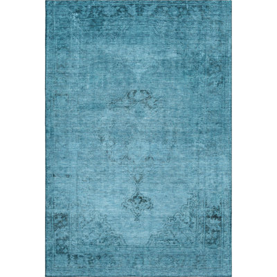Premium Machine Washable Kiyondrea Blue Rug