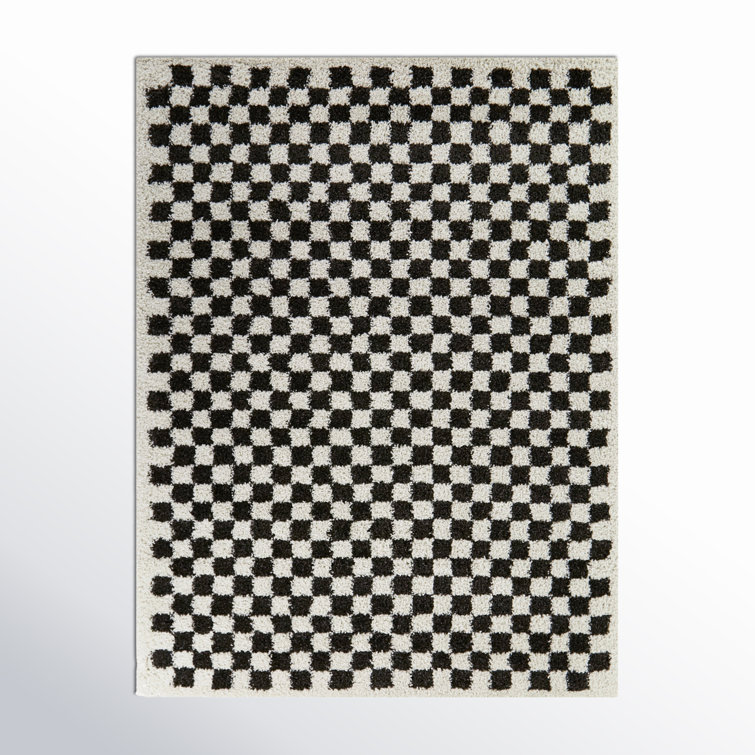 Walker Checkered Charcoal/Cream Shag Area Rug