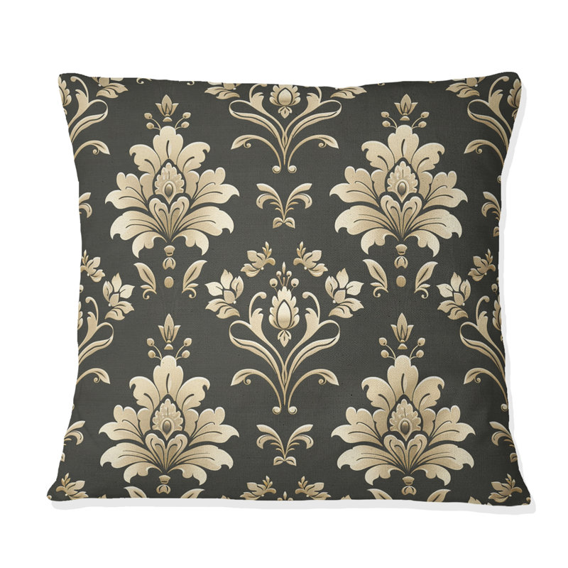Coussin décoratif moderne brun et beige à motif damassé IV, H 16 po x l 16 po