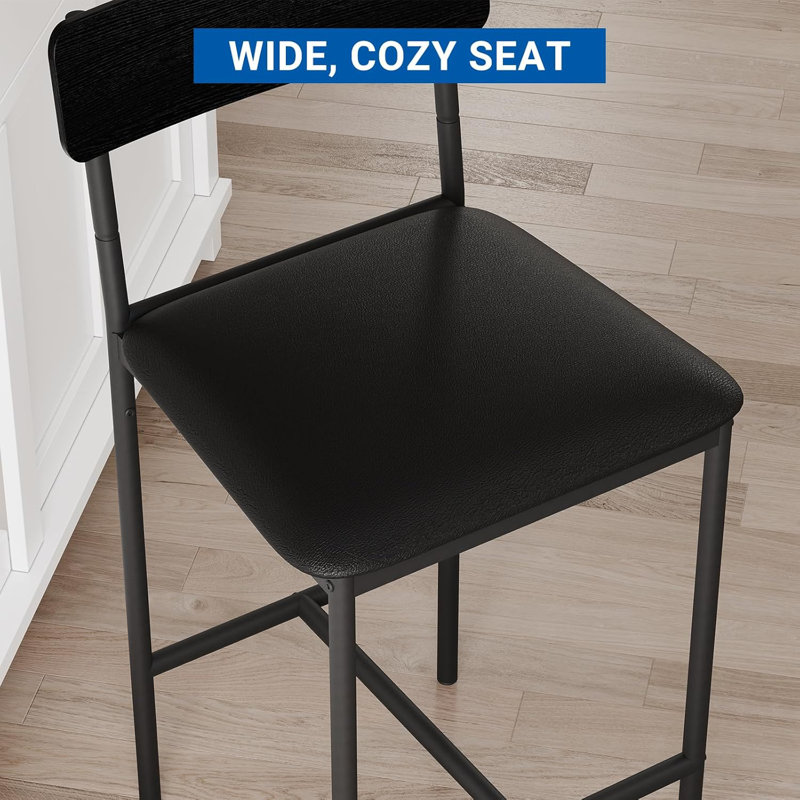 Upholstered Counter Height Bar Stools With Backrest And Footrest, Kitchen Barstools For Island, Counter Bar, Easy Assembly