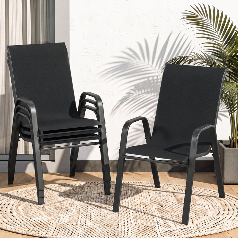 Ensemble de 4 chaises de salle à manger empilables et améliorées pour l'extérieur, Noir