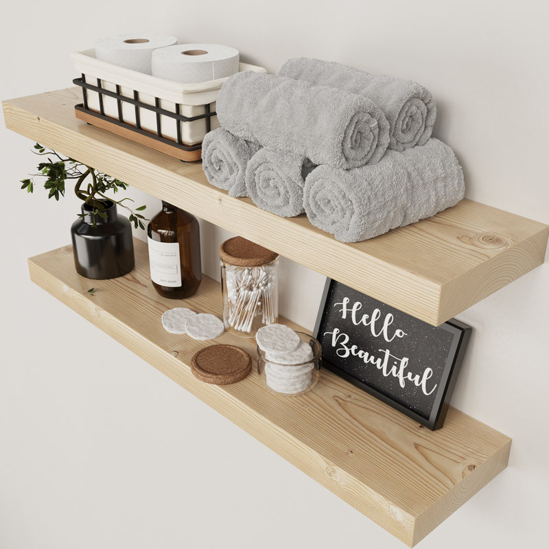 Tablettes flottantes en bois massif, tablettes en bois pour le mur, Naturel, 1.2" H x 30" W x 6.7" D