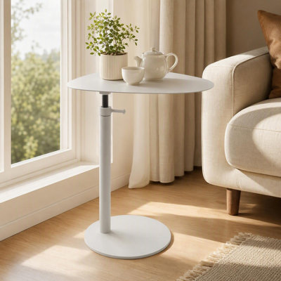 Adjustable Height C-Shaped Side Table, All Metal Freestanding End Table, Irregular Top Sofa Side Table for Living Room Bedroom, White