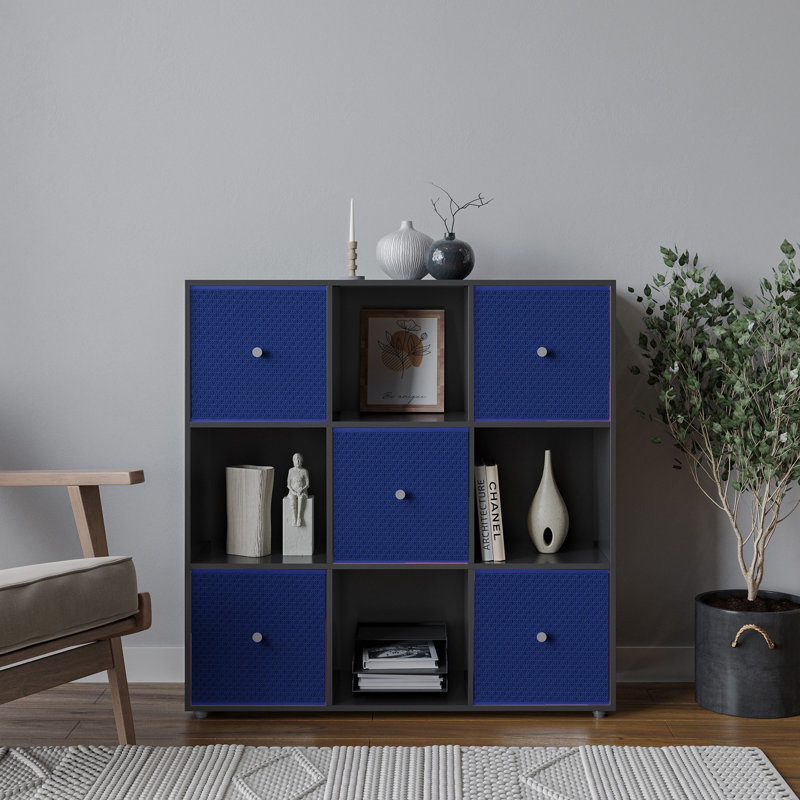 93cm H x 12cm W Solid Wood Standard Bookcase, Black/Royal Blue