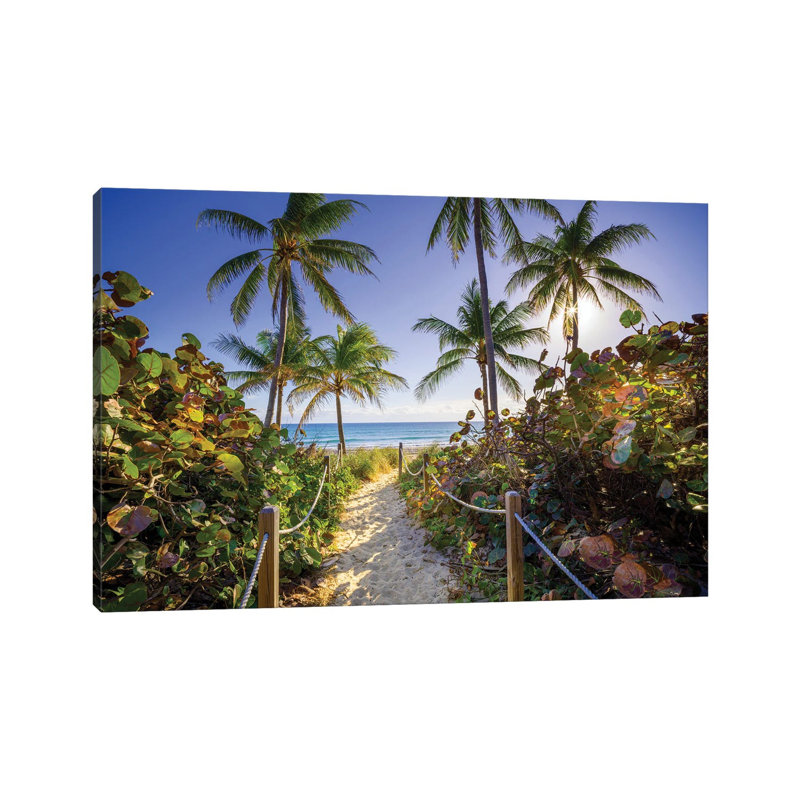 Sandy Path With Palm Trees , Beach South Florida by Susanne Kremer - Wrapped Canvas Gallery-Wrapped Canvas Giclée