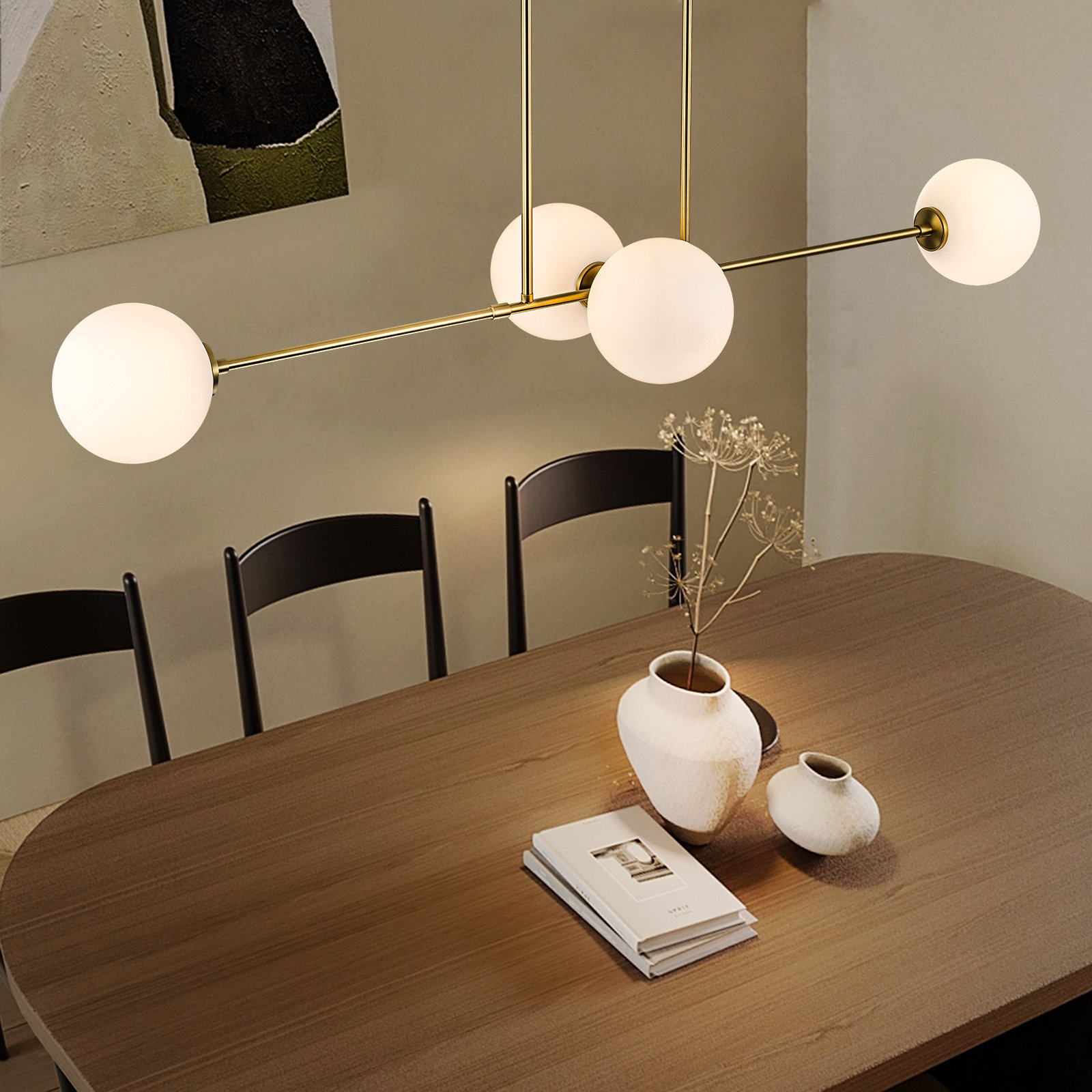Jaclyn 4 Light Glass Dimmable Pendant, Brushed Gold