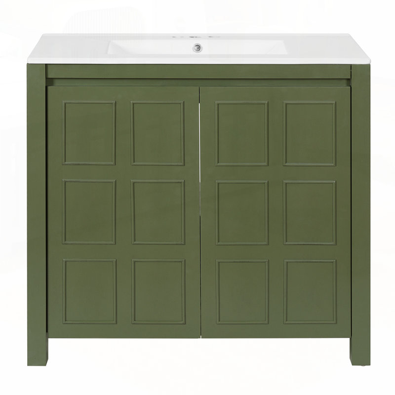 Exquisite Bathroom Cabinet with Ceramic Sink for Stylish Storage, Olive Green