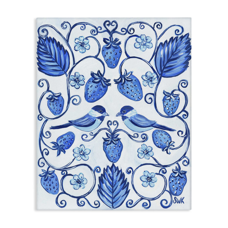 «Strawberry Blue with Birds», art mural par Sarah Waldron Kimball, H 36 po x l 48 po