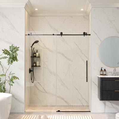 56" - 60" W x 74" H Frameless Sliding Shower Door with 1/4-in (6mm) Tempered Glass and Quiet Rollers