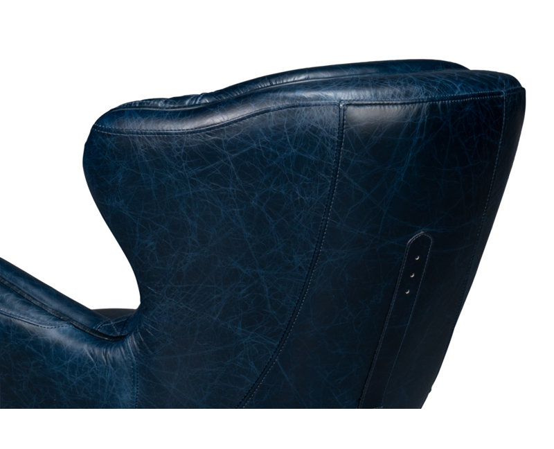 Fauteuil en cuir fleur 31 po Mcandrews, Cuir véritable bleu foncé