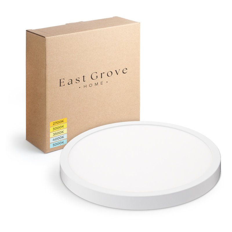 East Grove Home Round Collection LED 21W 11in Round Flush Mount Ceiling Light 2,050 Lumens Bright with 5-CCT Color Temperature Selectability 2700-3000-3500-4000-5000K in White