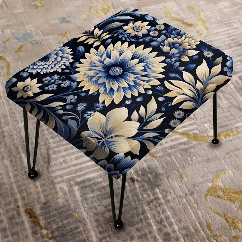 Repose-pieds bleu et blanc Dahlia