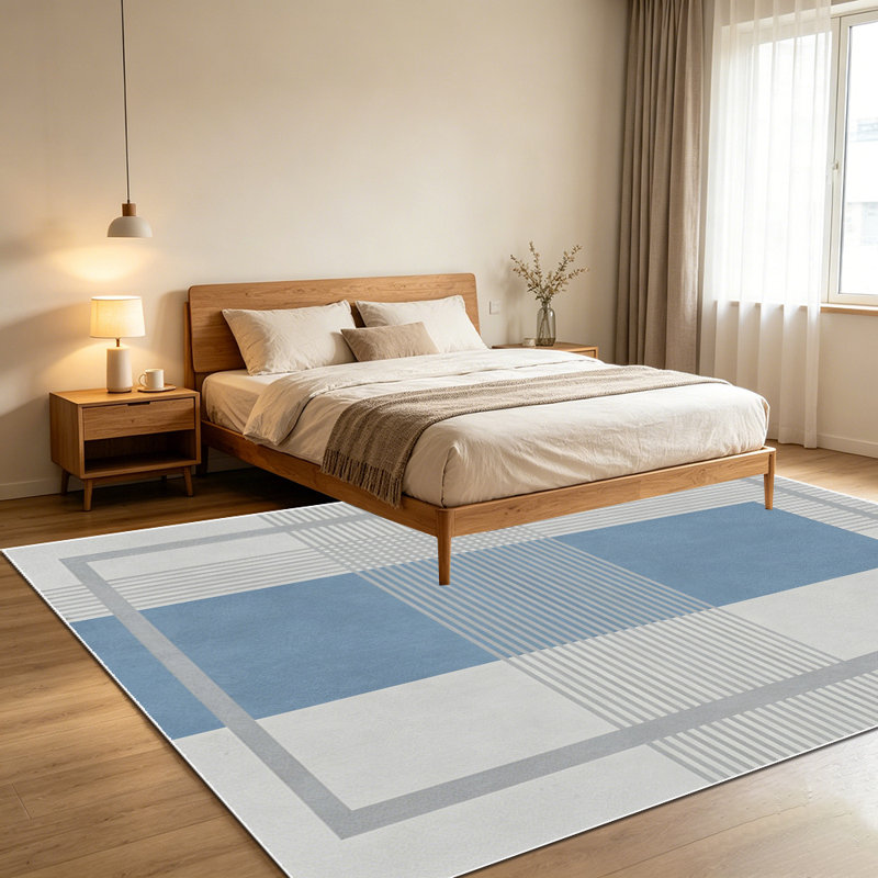 1PC Modern Geometric Stripe Plaid Neutral Blue Grey area rugs for Living Room, Soft and Comfortable, Suitable for all seasons, easy-to-maintain, machine washable Indoor floor mat, Under Table Farmhouse suitable for dining table, bedroom bedside, home
