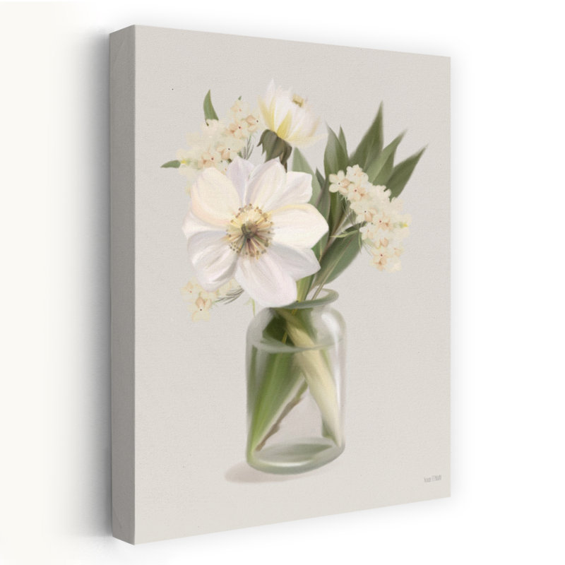 Bouquet de jardin - Vase en verre moderne avec fleurs blanches, H 48 po x l 32 po