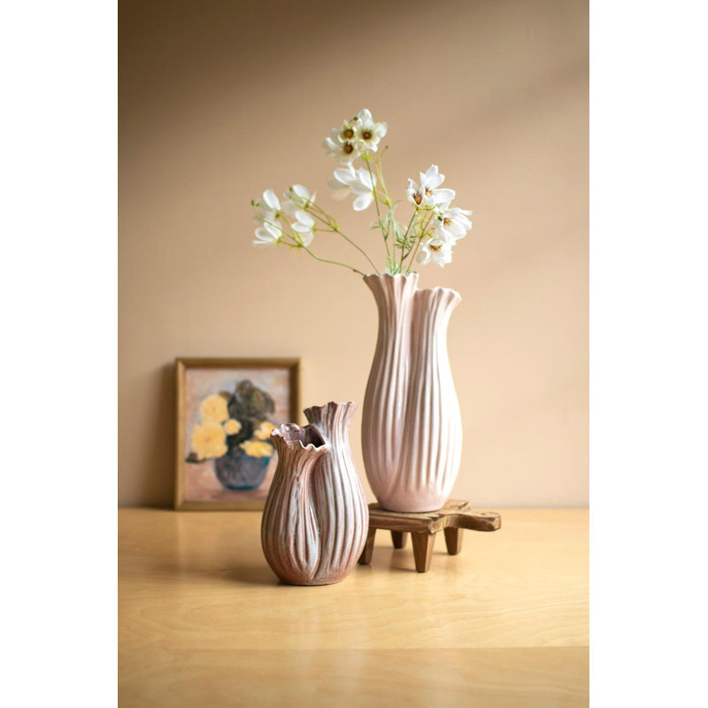  Ensemble de 2 vases cannelés en céramique - ouverture de table double - 14,5 po de hauteur