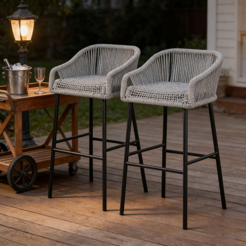 Outdoor Patio Rope Bar Stool, Light Gray
