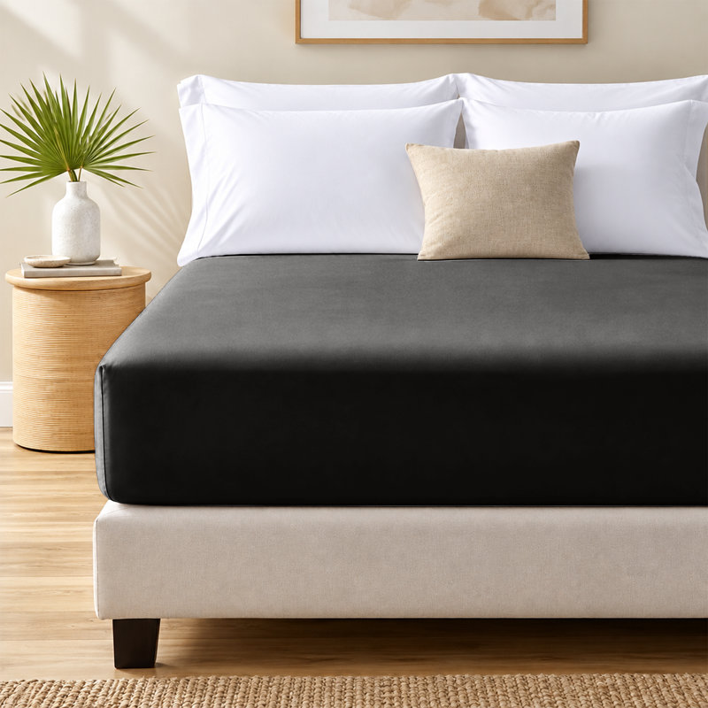 Paul's Microfibre Super Soft Brushed Deep Fitted Bed Sheet, Double (4'6), Black