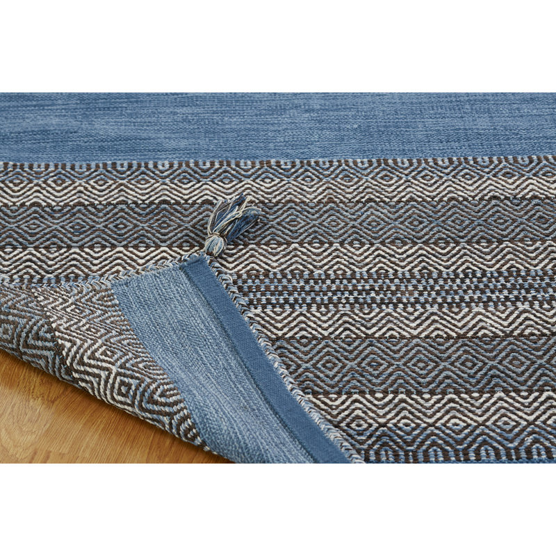 Dolley Cotton Striped Area Rug in Teal, Rectangle 8'6" x 11'6"