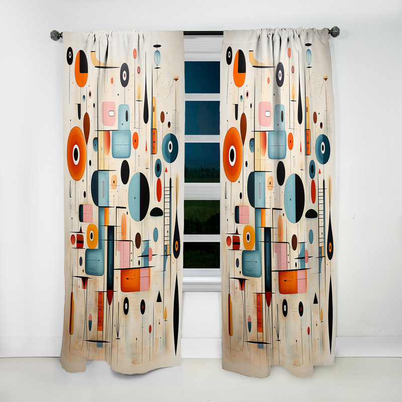 Rideau Mid-Century rose et bleu Mid Century Whimsical Wonders III - Velours obscurcissant - 1 panneau, L 52 po x L 84 po