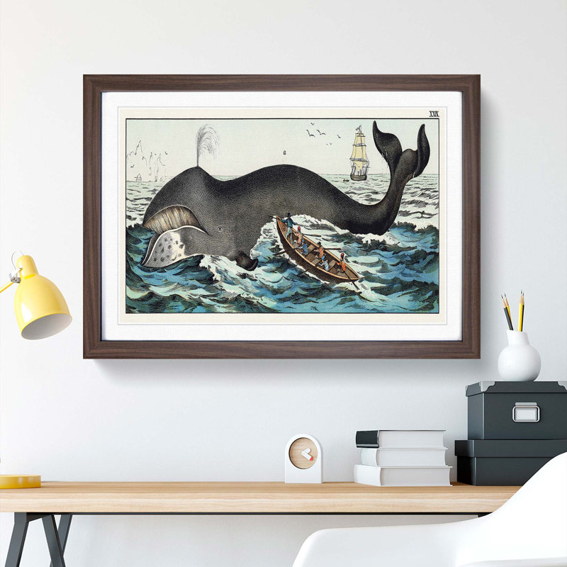 Hunting a Whale - Framed Print, 27cm H x 36cm W x 2cm D, Walnut Framed