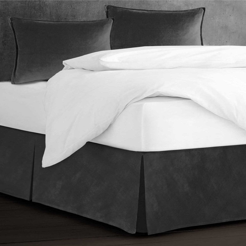 Jupe de lit en velours, Gris, Simple, 15"