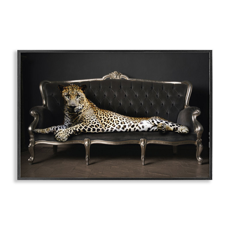 Guépard étendu sur un canapé, estampe numérique par Reinders, H 12 po x l 18 po, Giclée encadrée noir minuit