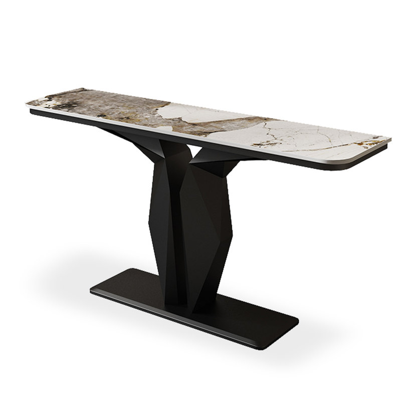 Console moderne géométrique avec base sculpturale, Blanc/Noir, 31.5" H x 39.37" W x 11.81" D