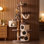 Artisan Mid-Century Modern Solid Wood Tree House Cat Tower with Triple Private Condos, 68" H