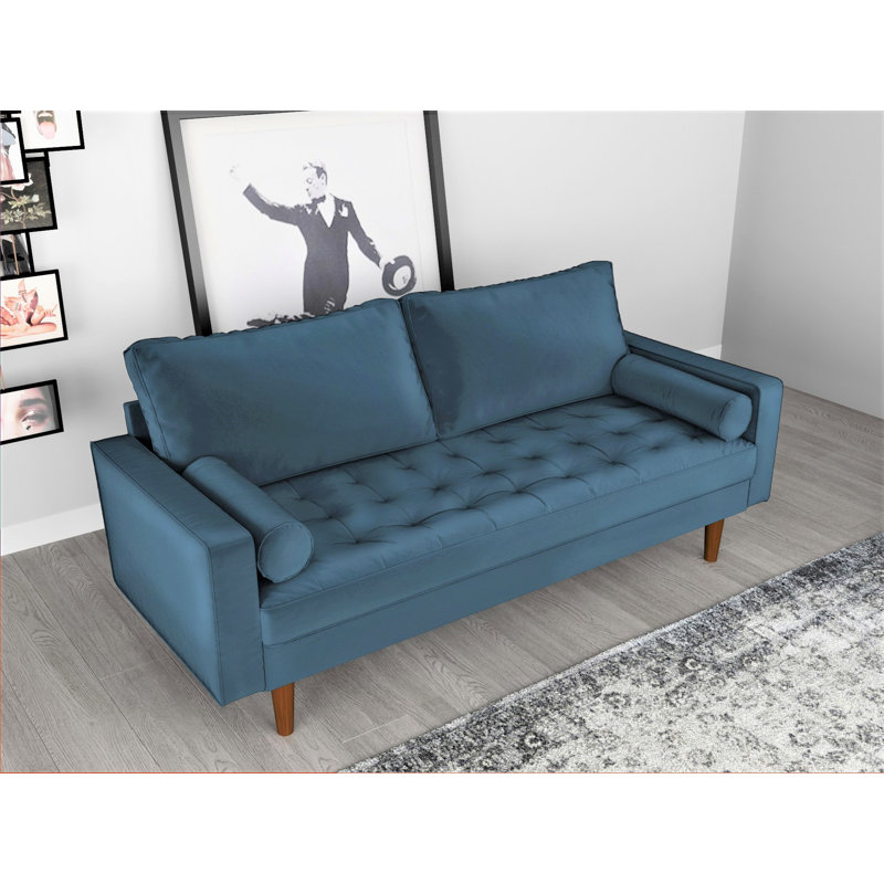 Collington 70" Square Arm Tufted Seat Sofa, Prussian Blue Velvet