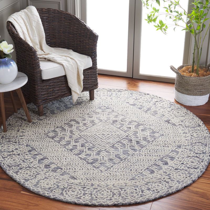 Tapis géométrique en laine touffeté à la main Cheryal, Rond 6 pi