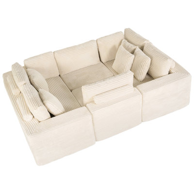 135.5" Beige Corduroy Modular Sectional Sofa: 6-Seater U-Shaped Couch with Reversible Chaise Lounge, Freely Configurable for Small Apartments/Living Rooms (Easy to Assemble),Compression sofas