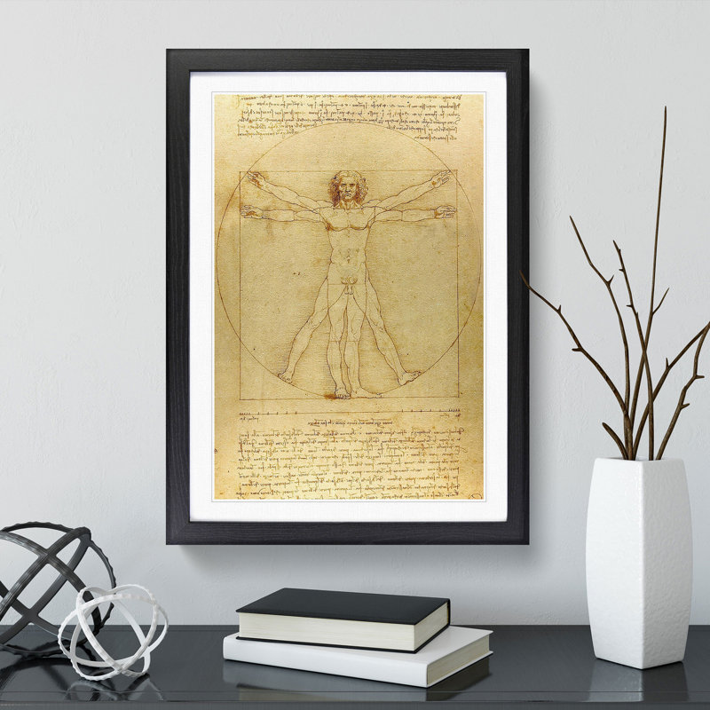Vitruvian Man Vol.1 by Leonardo Da Vinci - Picture Frame Painting, 36cm H x 27cm W x 2cm D, Black