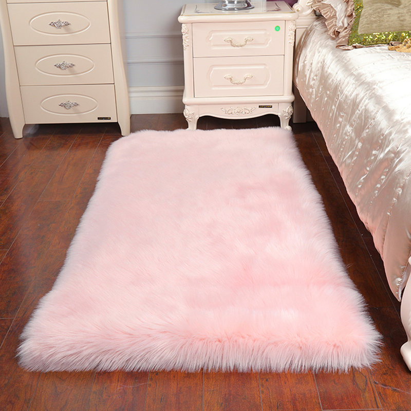 Solid Colour Faux Sheepskin Shag Area Rug, Rectangle 60 x 90cm