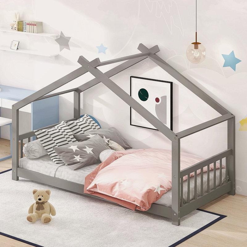 Lit en bois House House, Gris, Lit simple