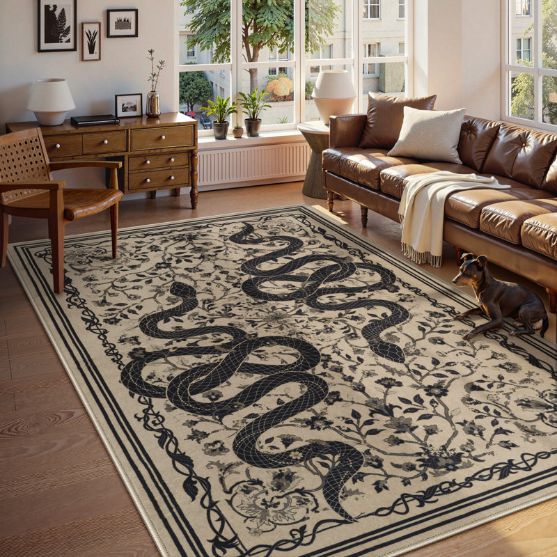 Tapis beige doux antidérapant Palos Vintage, Beige, Rectangle 8' x 10'
