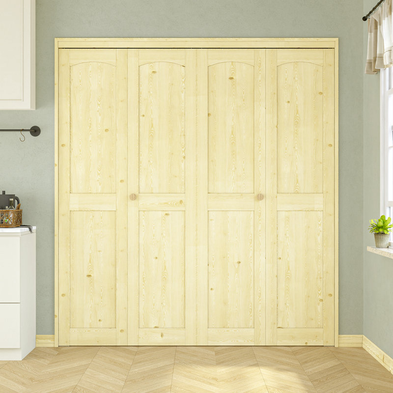 Porte pliante en bois de pin non fini avec trousse de quincaillerie d'installation (garde-manger, porte de placard)