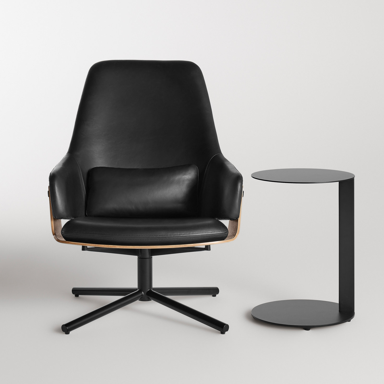 Lock Upholstered Swivel Accent Chair, Onyx Leather, Black