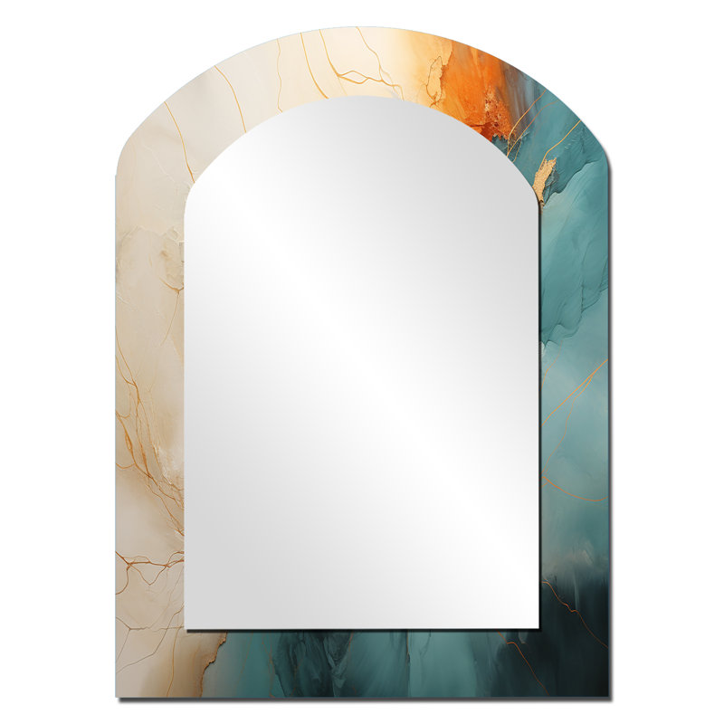 Teal Orange Bold Energy V - Abstract Arch Decorative Mirror On Metal, 34" x 25"