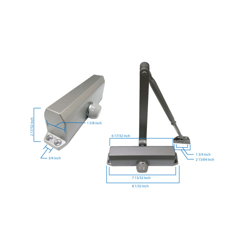 Commercial Grade 3 Door Closer with Backcheck in Aluminum, Duronodic, and White - Size 4, Aluminum