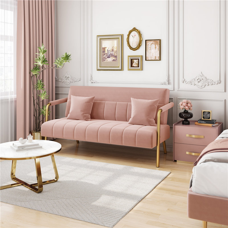 Maddison 56.5'' Upholstered Sofa with Two Pillows, Pink Velvet