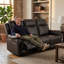 Canapé inclinable manuel en cuir PU noir 3 places, canapé inclinable triple avec repose-pieds réglable indépendant pour le salon