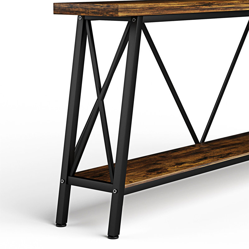 Console pour canapé extra longue avec tablettes, Brun rustique