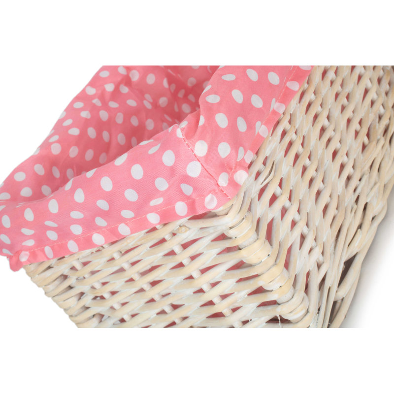 Spotty Lined Storage Wicker Basket, 17cm H x 32cm W x 20cm D