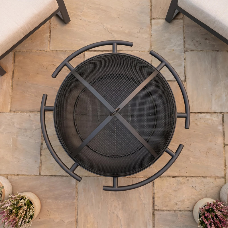 80cm Wood Burning Fire Pit with Carry Handles and Mesh Spark Guard in Black