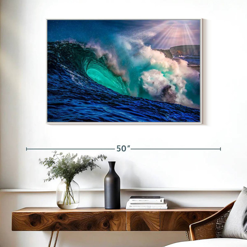 Grande vague, Cadre flottant blanc, 40 po x 27 po