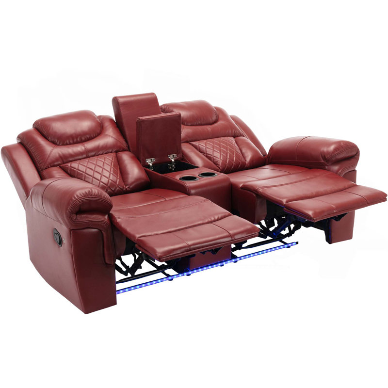 Home Theater Seating Manual Recliner Loveseat With Hide-Away Storage,Cup Holders And Led Light Strip For Living Room