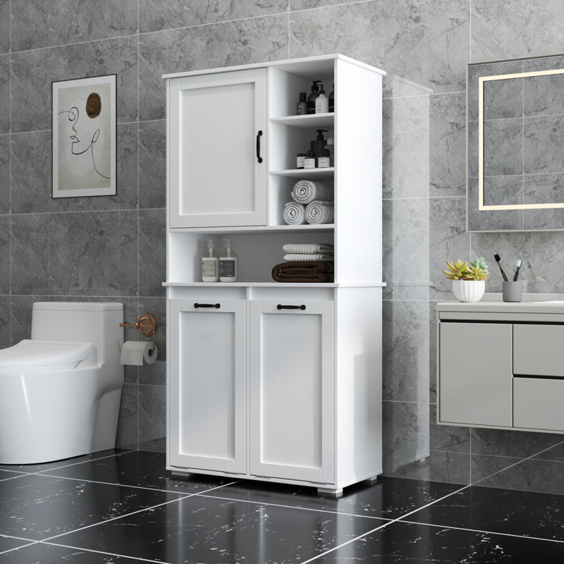 Freestanding Laundry Cabinet With Tilt-Out Laundry Hamper, White