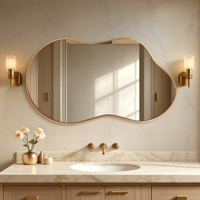 Agnete Irregular Metal Wall Mirror Asymmetrical Accent Mirror for Bathroom